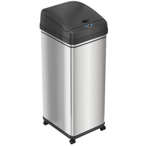 iTouchless - 13 Gallon Touchless Sensor Trash Can with Wheels and AbsorbX  Odor Control System, Stainless Steel Automatic Kitchen Bin - Black/Silver
