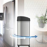 iTouchless - 13 Gallon Touchless Sensor Trash Can with Wheels and AbsorbX Odor Control System, Stainless Steel Automatic Kitchen Bin - Black/Silver - Angle_Zoom