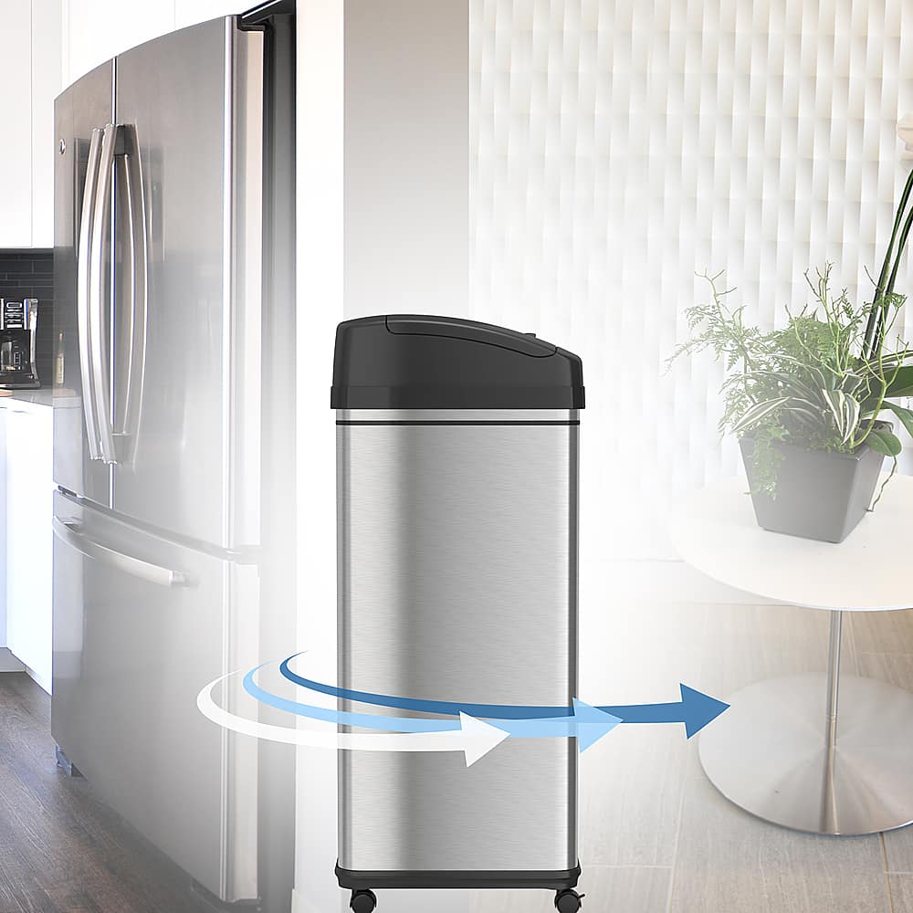 Alt View 13. iTouchless - 13 Gallon Touchless Sensor Trash Can with Wheels and AbsorbX Odor Control System, Stainless Steel Automatic Kitchen Bin - Black/Silver.
