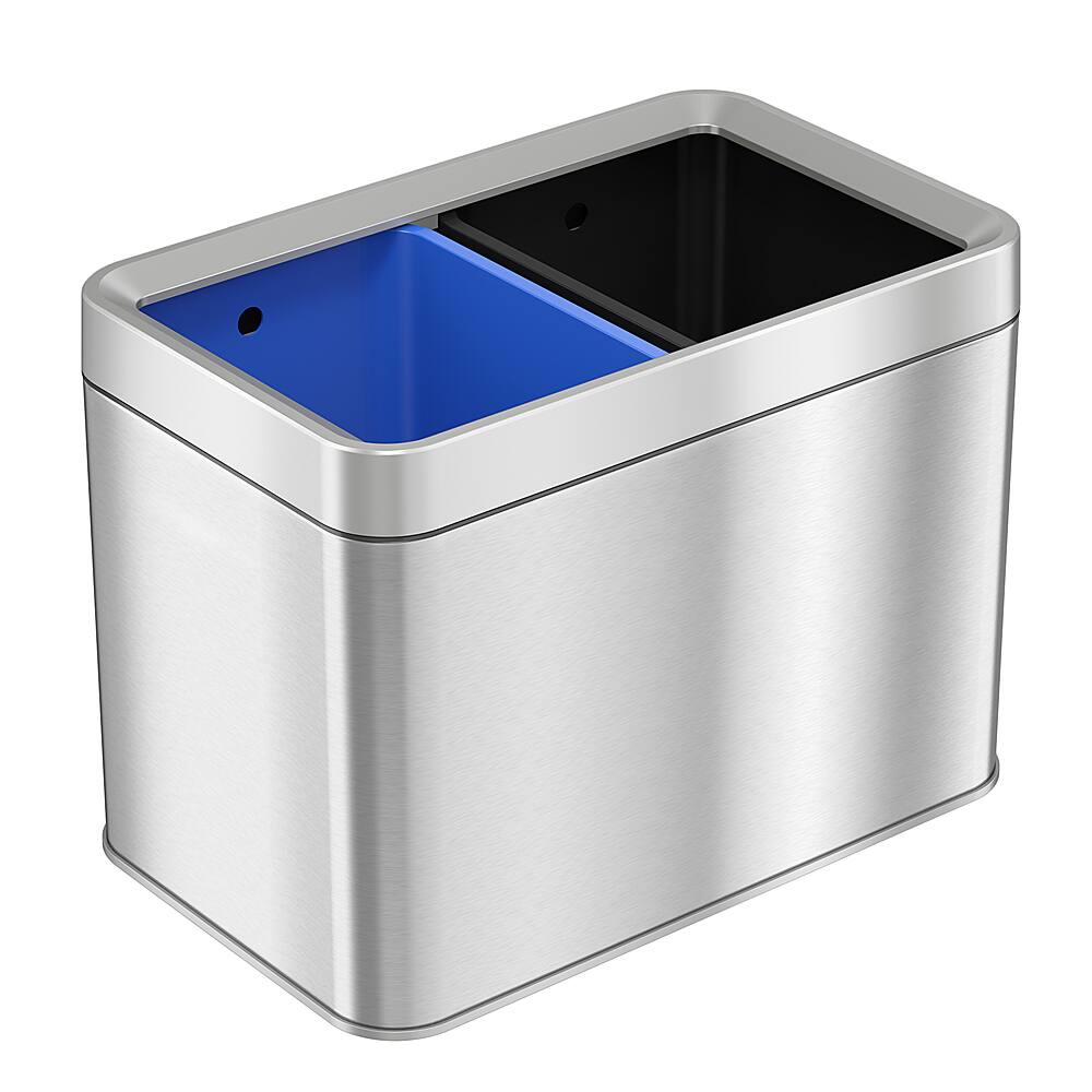 Angle. iTouchless - Dual-Compartment 5.3-Gal. Trash Can - Silver.