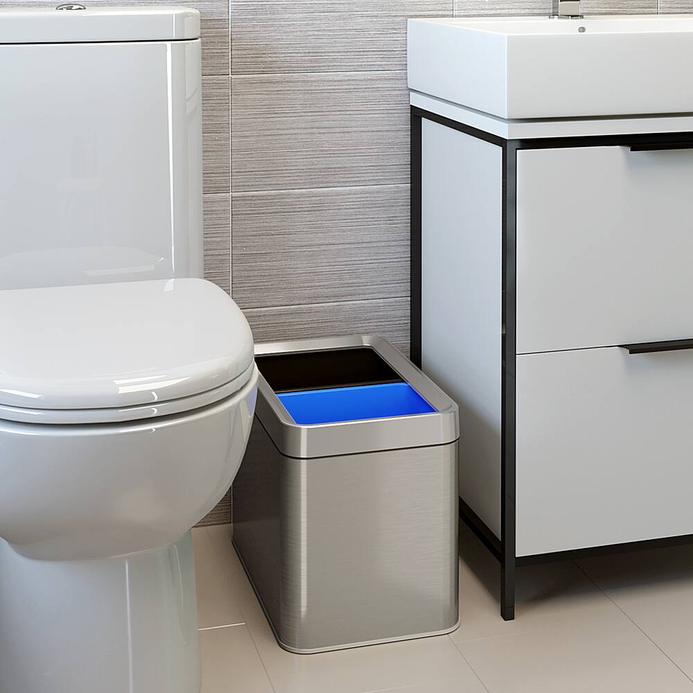 Alt View 12. iTouchless - Dual-Compartment 5.3-Gal. Trash Can - Silver.