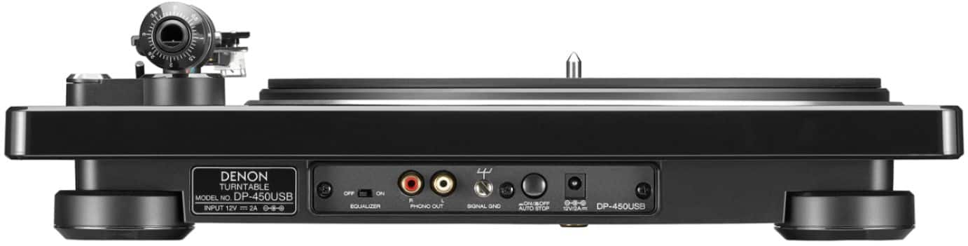 Back. Denon - DP-450USB Semi-Automatic Analog Turntable w Speed Auto Sensor, Supports 33 1/3, 45, 78 RPM (Vintage) Speeds - Black.