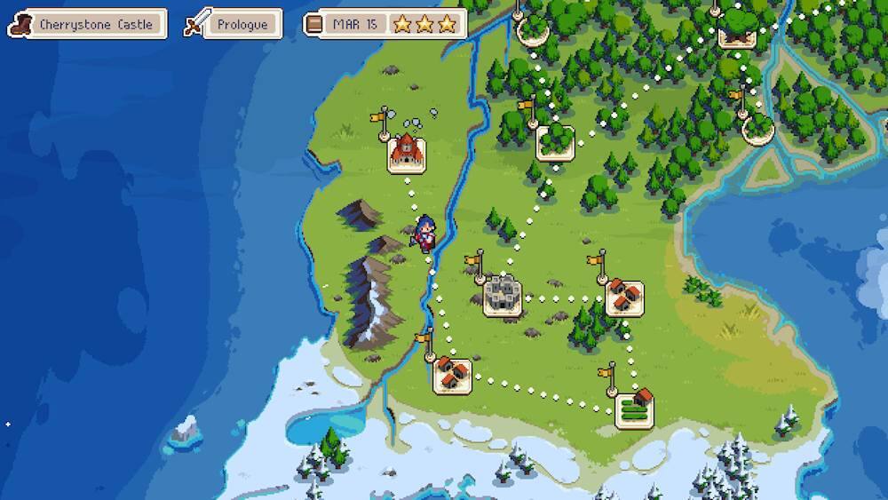 The image shows a map of a continent with various locations, including a castle. The largest text on the map reads "Cherrystone Castle." The other text on the map is "Prologue MAR 15," which is likely a reference to the game's prologue and the date it was released.