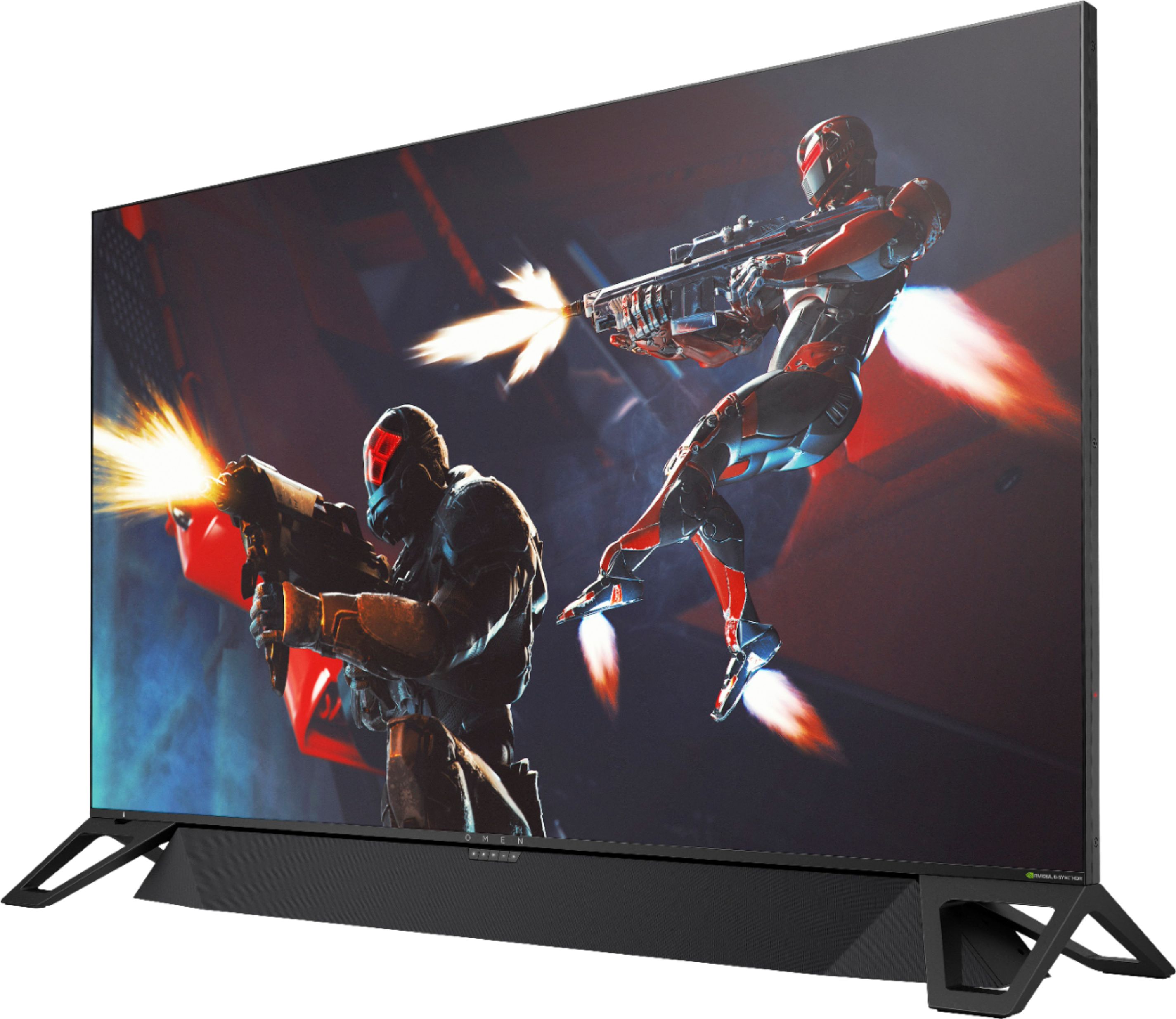 Left View: HP OMEN - Emperium 65" LED 4K UHD G-SYNC Ultimate Monitor with HDR (DisplayPort, HDMI, USB) - Black/Green
