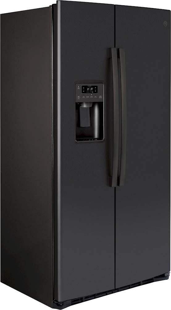Angle View: GE - 21.8 Cu. Ft. Side-by-Side Counter-Depth Refrigerator - Black Slate