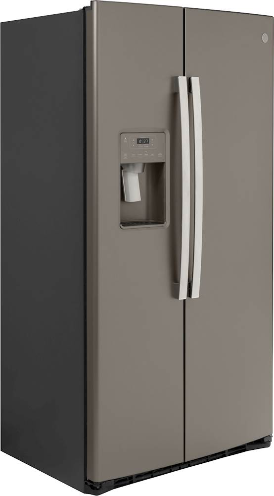 Angle View: GE - 21.8 Cu. Ft. Side-by-Side Counter-Depth Refrigerator - Slate