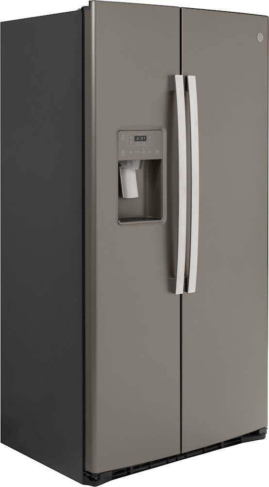 Angle. GE - 21.8 Cu. Ft. Side-by-Side Counter-Depth Refrigerator - Slate.