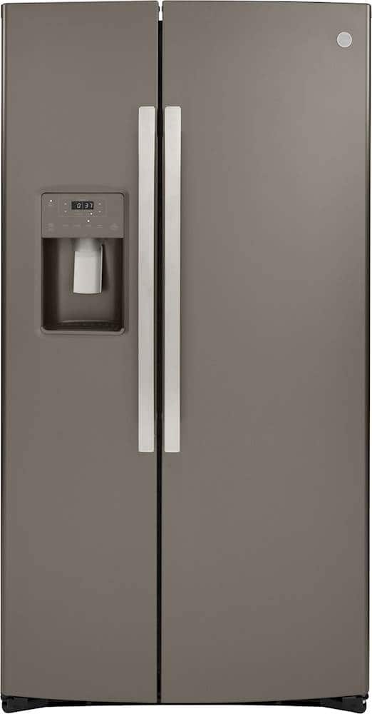 Front. GE - 21.8 Cu. Ft. Side-by-Side Counter-Depth Refrigerator - Slate.