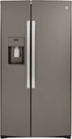 GE - 21.8 Cu. Ft. Side-by-Side Counter-Depth Refrigerator - Slate - Front_Zoom
