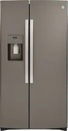 Front. GE - 21.8 Cu. Ft. Side-by-Side Counter-Depth Refrigerator - Slate.
