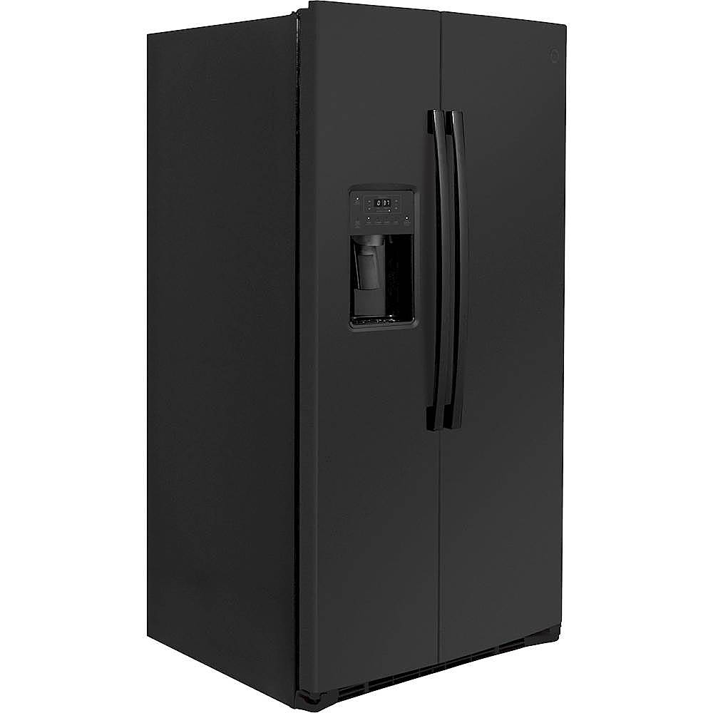 Angle. GE - 25.1 Cu. Ft. Side-by-Side Refrigerator - Black.