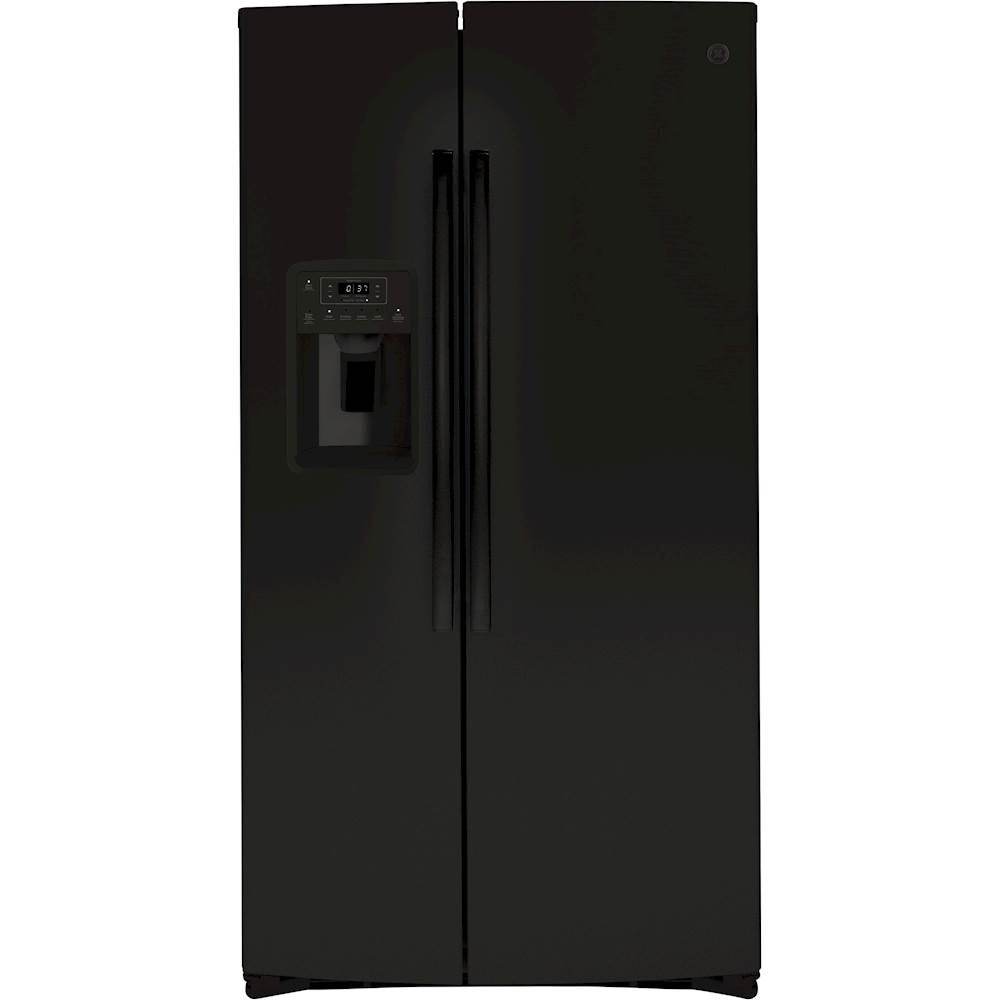 Front. GE - 25.1 Cu. Ft. Side-by-Side Refrigerator - Black.