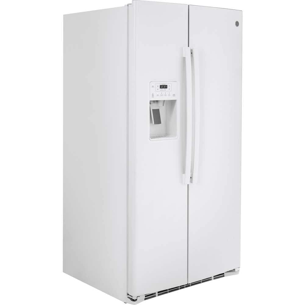 Angle View: GE - 25.1 Cu. Ft. Side-by-Side Refrigerator - White