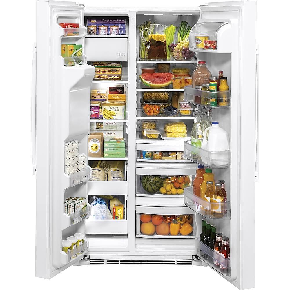 Alt View 1. GE - 25.1 Cu. Ft. Side-by-Side Refrigerator - White.