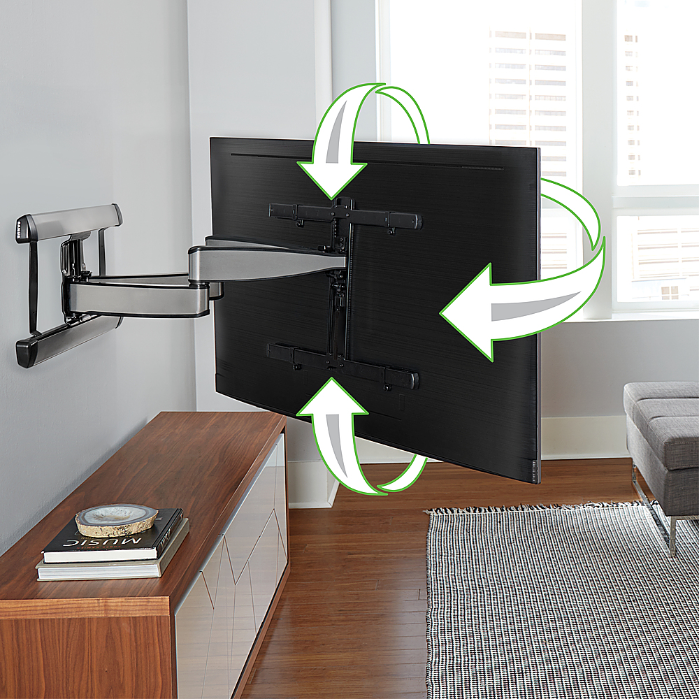 Left View: SANUS Elite - Advanced Full-Motion TV Wall Mount for Most 42"-90" TVs up to 125 lbs - Tilts, Swivels, and Extends up to 28" From Wall - Silver Brushed Metal
