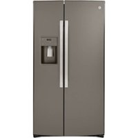 GE - 25.1 Cu. Ft. Side-By-Side Refrigerator with External Ice & Water Dispenser - Fingerprint resistant slate - Front_Zoom