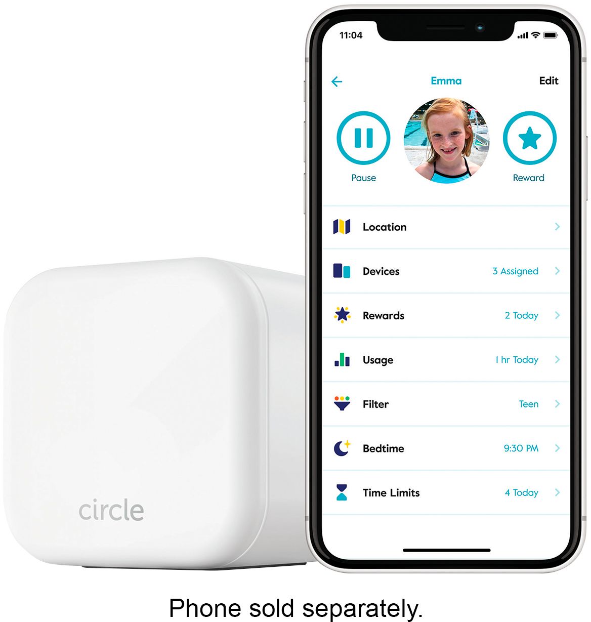 Angle View: Circle - Home Plus - Parental Controls - Internet & Mobile Devices - Wifi, Android & iOS - Limit Screen Time - 1-Yr Subscription - White