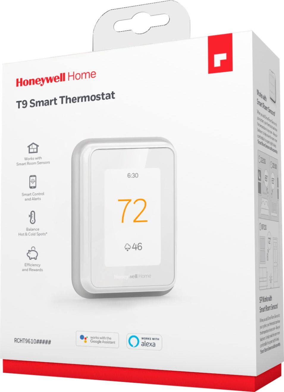 Alt View 24. Honeywell Home - T9 Smart Programmable Touch-Screen Wi-Fi Thermostat with Smart Room Sensor - White.