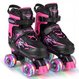 Gymax - Kids Roller Skates 4 Sizes Adjustable Quad Skates w/Light-up Wheels for Ages 7-9 - Pink