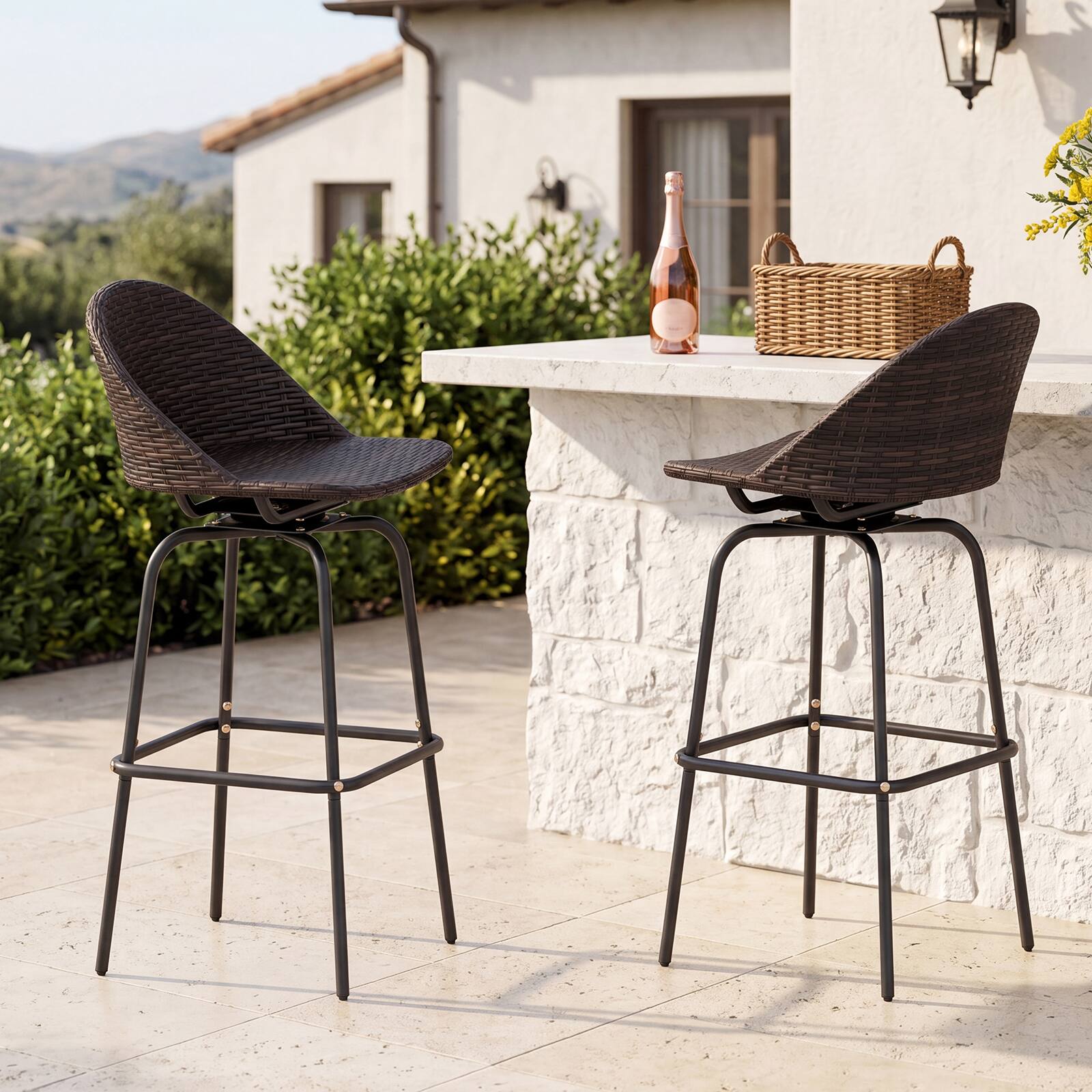 Alt View 1. Costway - Costway 4 PCS 30" Patio Swivel Bar Stools with 400 LBS Capacity Metal Frame, Contoured Seat - Mix Brown.