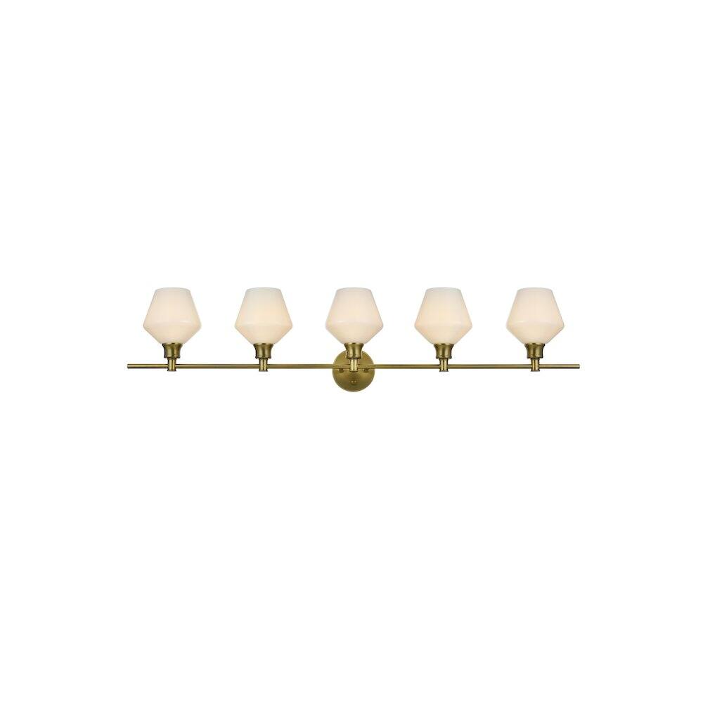 Back. Living District - Gene 5 Light Satin Gold and Frosted White Glass Wall Sconce - Satin Gold.