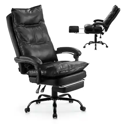 Front. VEVOR - Executive Office Chair with Footrest, 400lb Capacity Office Chair with Lumbar Pillow, Heavy Duty Ergonomic Chair - Black.