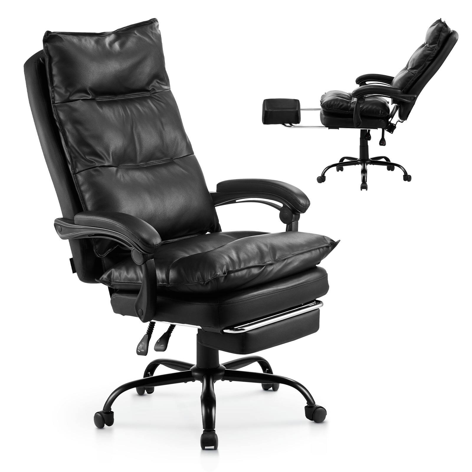 Front. VEVOR - Executive Office Chair with Footrest, 400lb Capacity Office Chair with Lumbar Pillow, Heavy Duty Ergonomic Chair - Black.