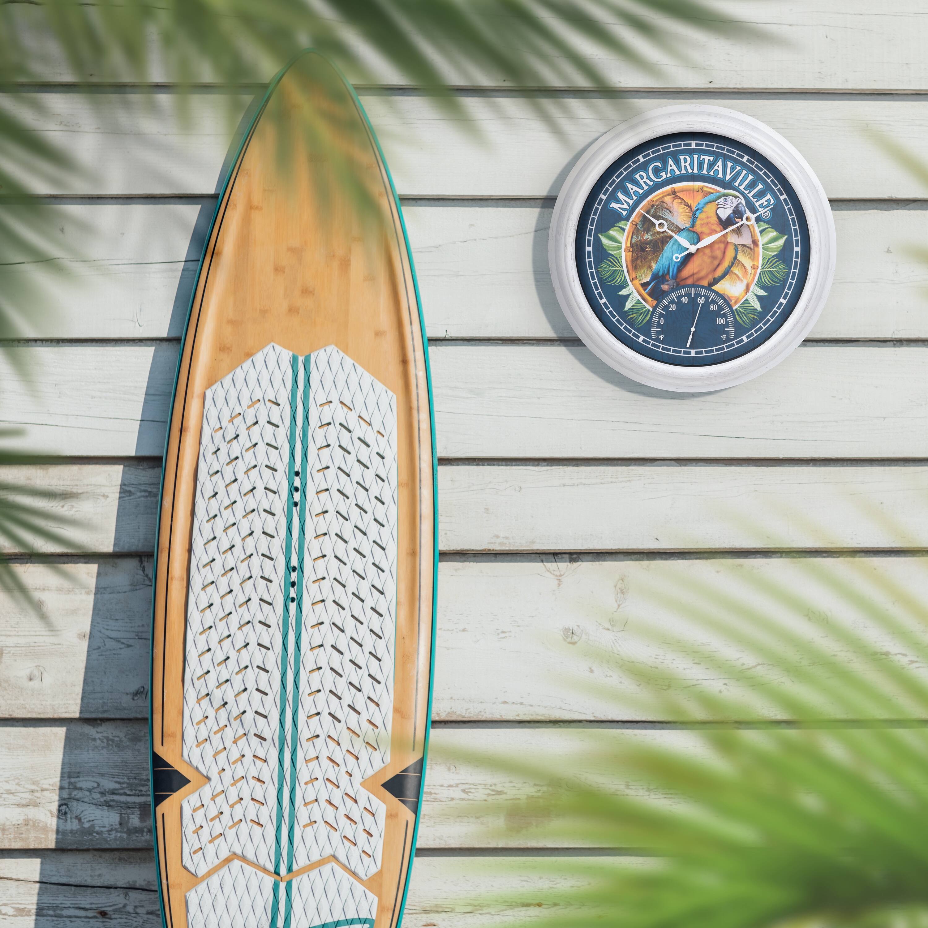 Alt View 4. La Crosse Clock Co. - 15.75 Inch Margaritaville Blue Macaw Indoor/Outdoor Quartz Wall Clock with Temperature - Multicolor/White.