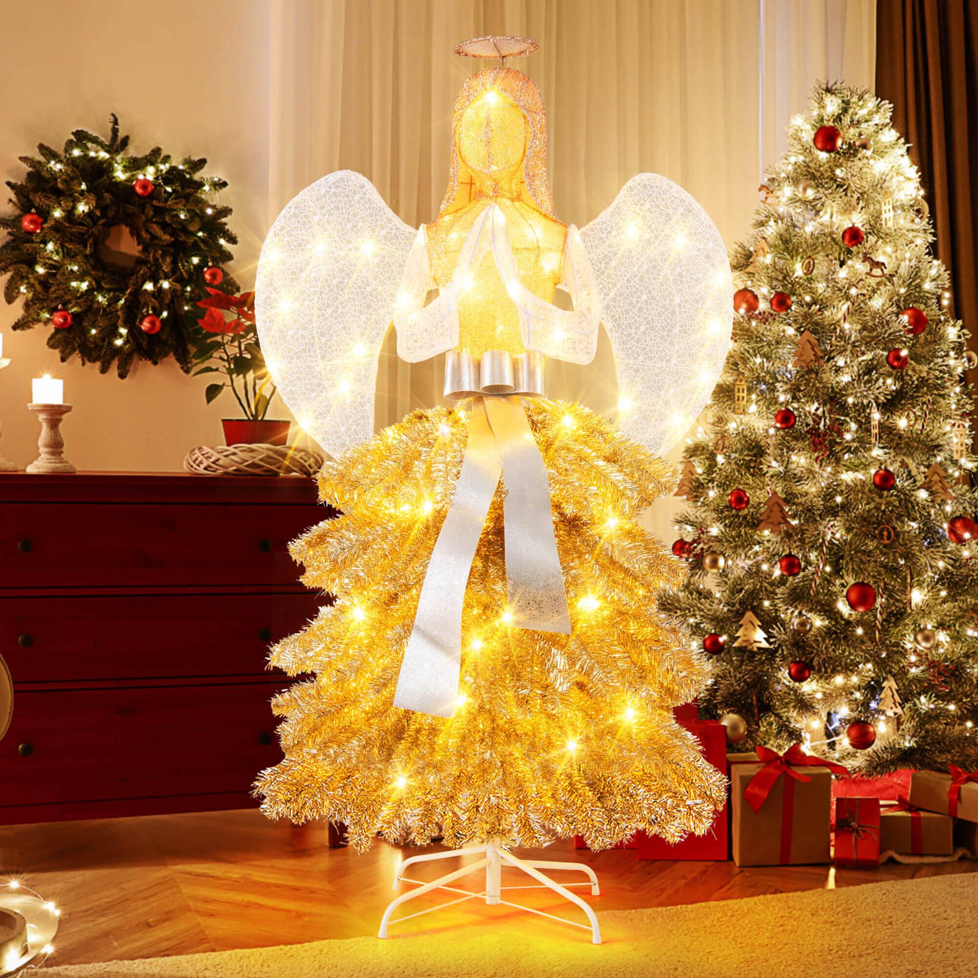 Alt View 4. Costway - Costway 5.2FT Lighted Angel Artificial Christmas Tree with Warm White LED Lights - Yellow.
