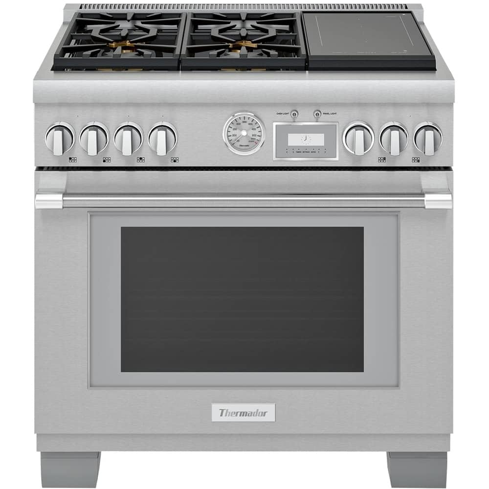 Front. Thermador - ProGrand 5.7 Cu. Ft. Freestanding Dual Fuel LP Convection Range with Self-Cleaning - Stainless Steel.