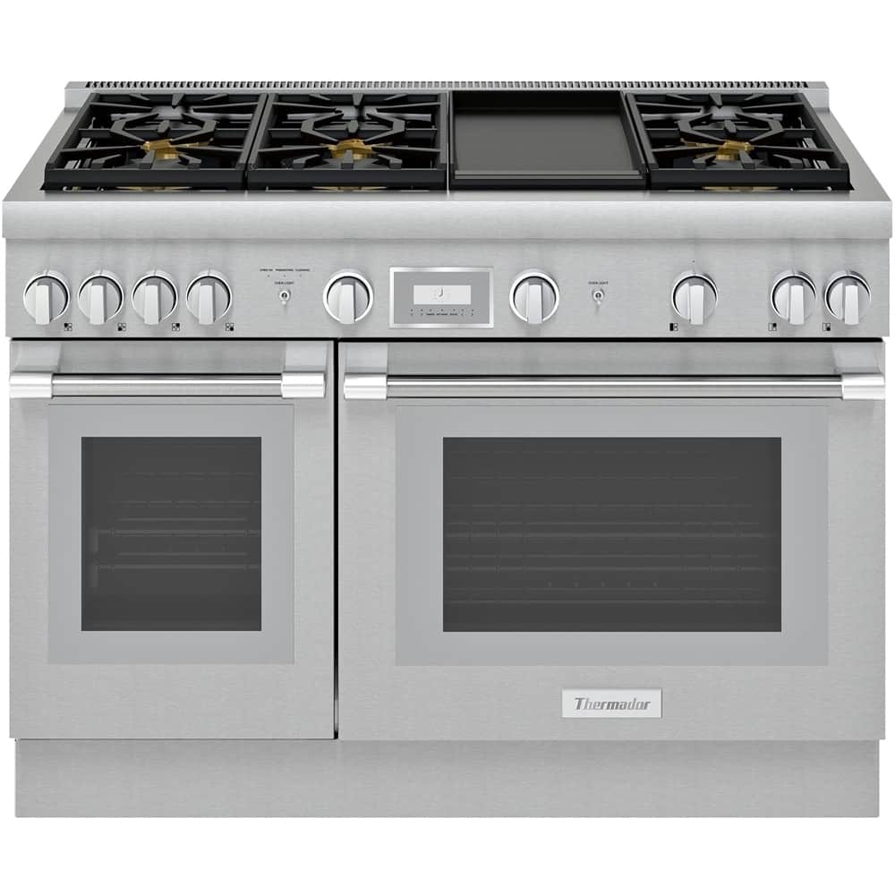 Front. Thermador - Pro Harmony 6.8 Cu. Ft. Freestanding Double Oven Dual Fuel Convection Range with Wifi - Stainless Steel.