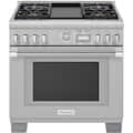 Thermador - Pro Grand 36 in. Wide 5.7 Cu. Ft. Freestanding Dual Fuel LP Convection Range with Self-Cleaning and 4 Burners - Stainless Steel
