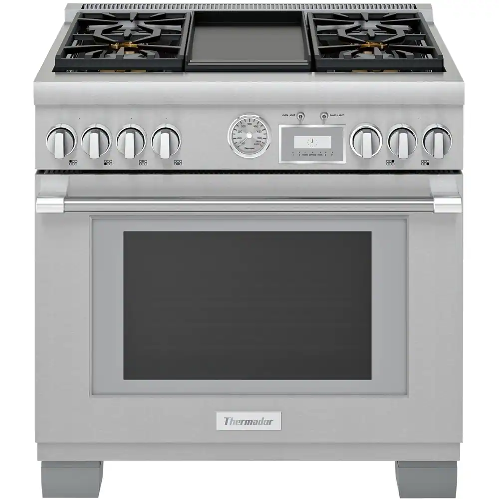 Front. Thermador - ProGrand 5.7 Cu. Ft. Freestanding Dual Fuel LP Convection Range with Self-Cleaning - Stainless Steel.