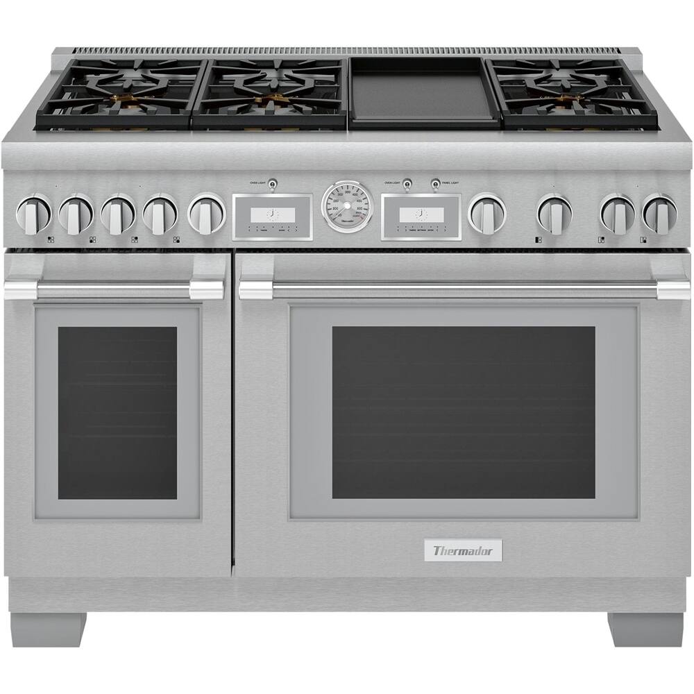 Front. Thermador - ProGrand 5.7 Cu. Ft. Freestanding Double Oven Dual Fuel Convection Range with Self-Cleaning, 6 Star Burners and Griddle - Stainless Steel.