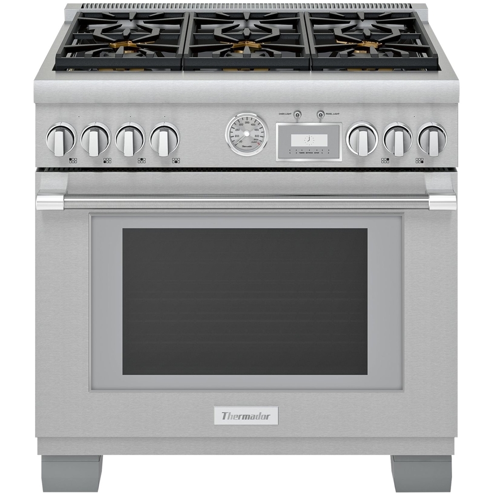 Thermador - ProGrand 5.7 Cu. Ft. Self-Cleaning Freestanding Dual Fuel Convection Range - Liquid Propane Convertible - Stainless steel