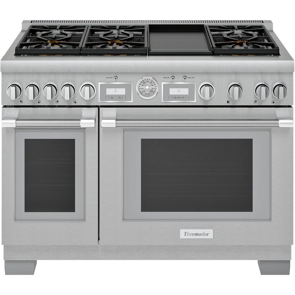 Front. Thermador - ProGrand 7.9 Cu. Ft. Freestanding Double Oven Gas Convection Range with Self-Cleaning – Liquid Propane Convertible - Stainless Steel.