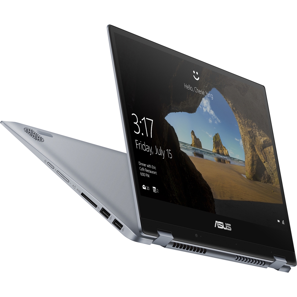 Left View: ASUS - VivoBook Flip 14 TP412UA 2-in-1 14" Touch-Screen Laptop - Intel Pentium - 4GB Memory - 128GB Solid State Drive - Star Gray