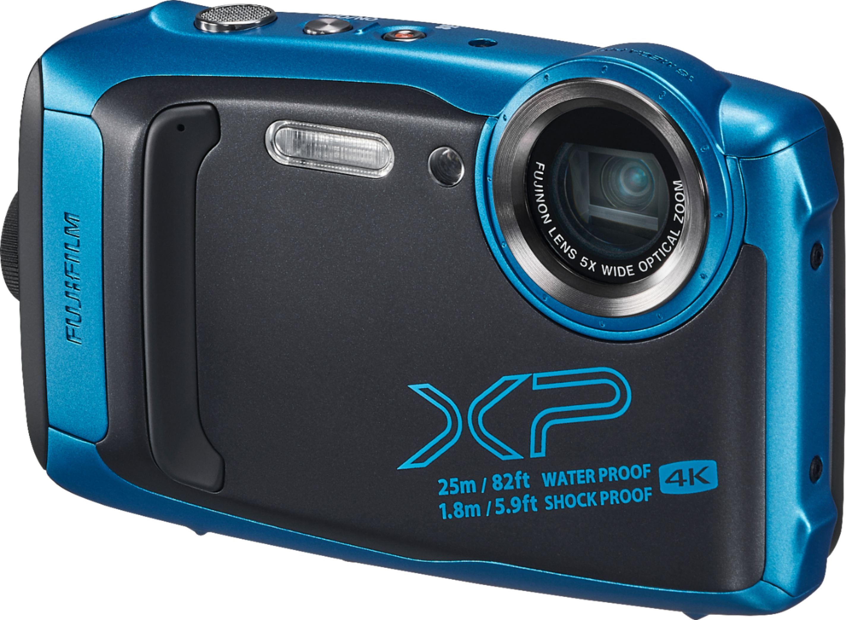 Left View: Fujifilm - FinePix XP140 16.4-Megapixel Waterproof Digital Camera - Sky Blue