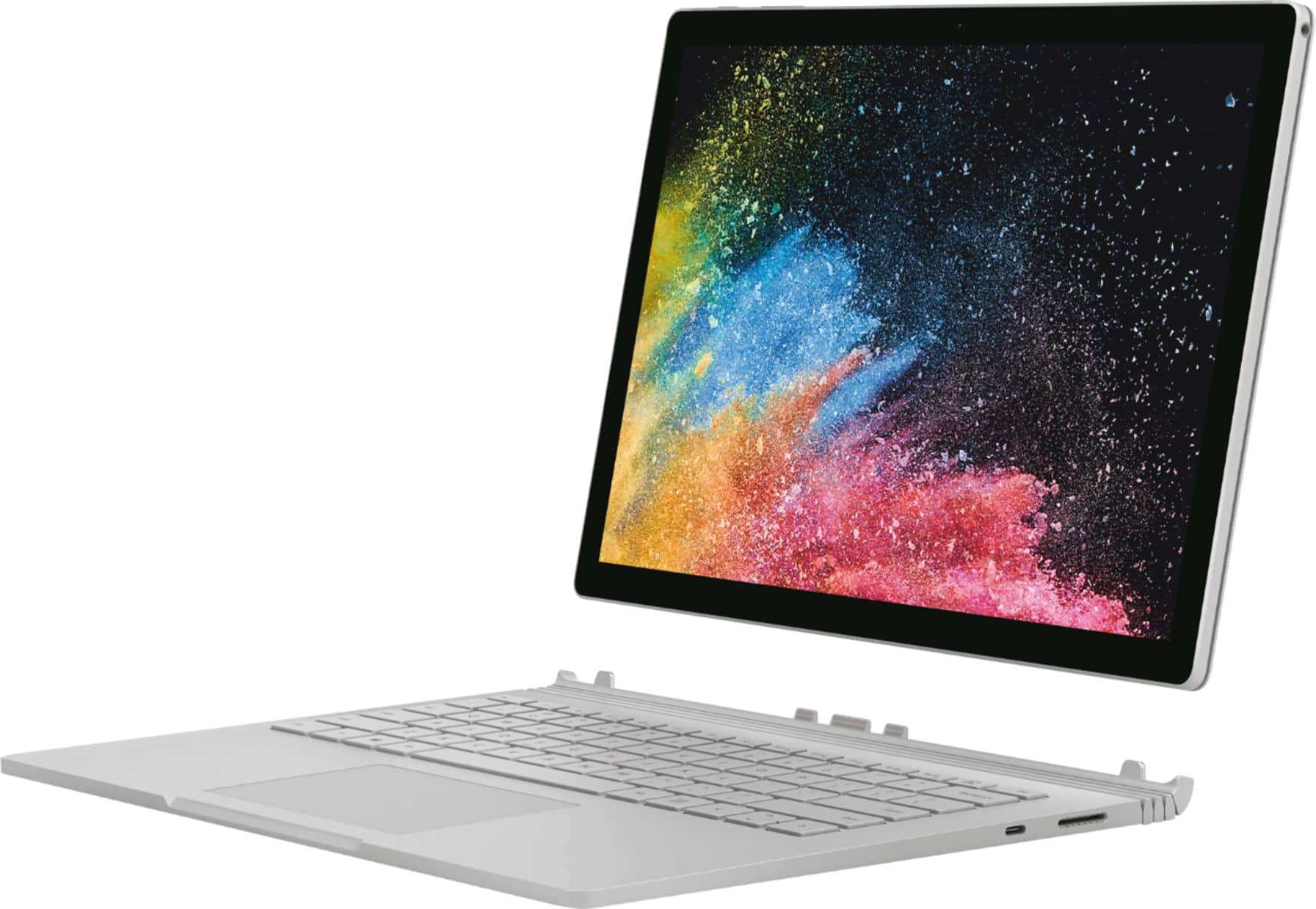 13.5" Microsoft Surface Book 2 Laptop 2-in-1 Computer with PixelSense Touchscreen, Intel Core i5 Processor, 8GB Memory, 256GB Solid State Drive in Platinum.