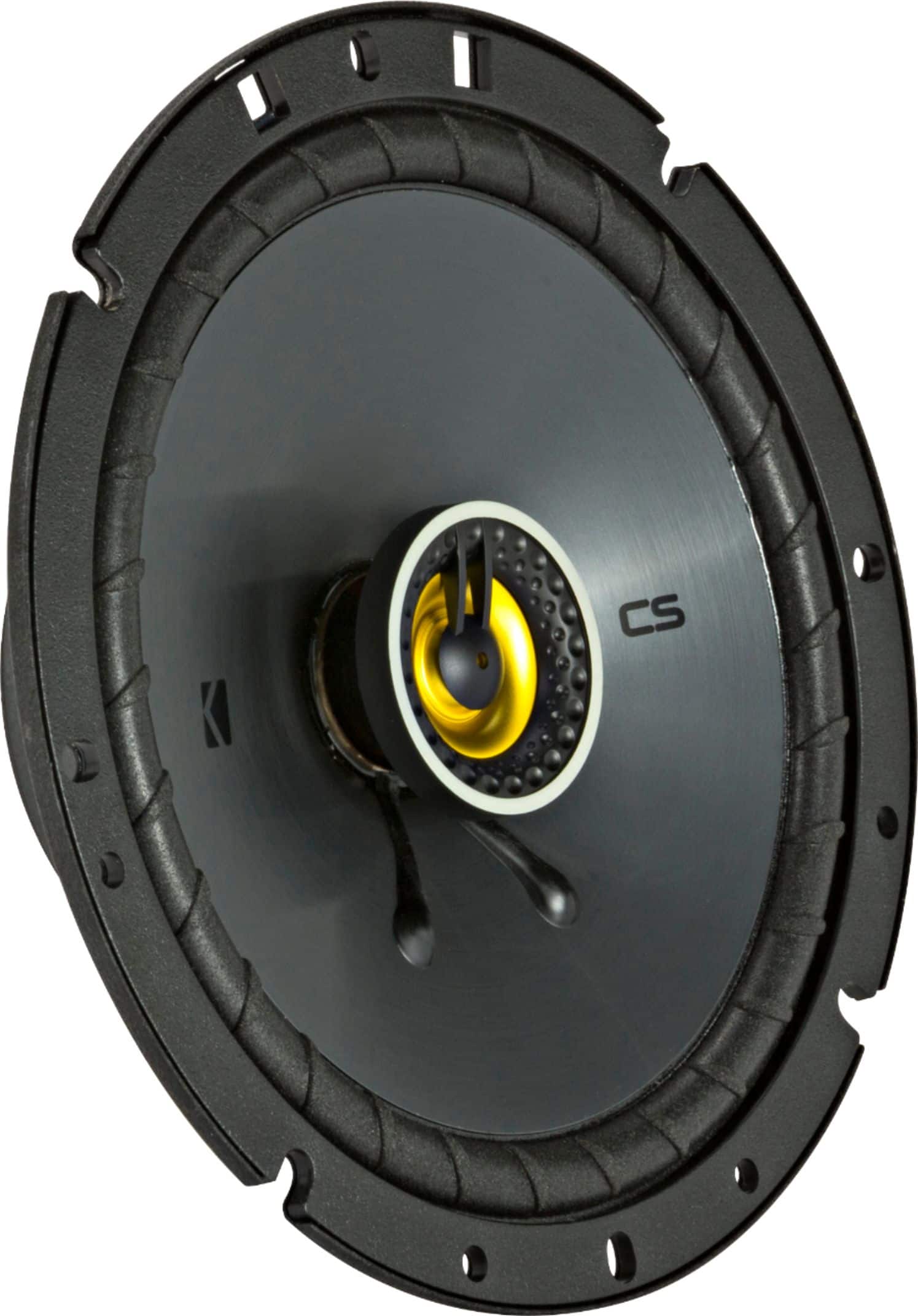 Angle. KICKER - CS Series 6-3/4" 2-Way Car Speakers with Polypropylene Cones (Pair) - Yellow/Black.