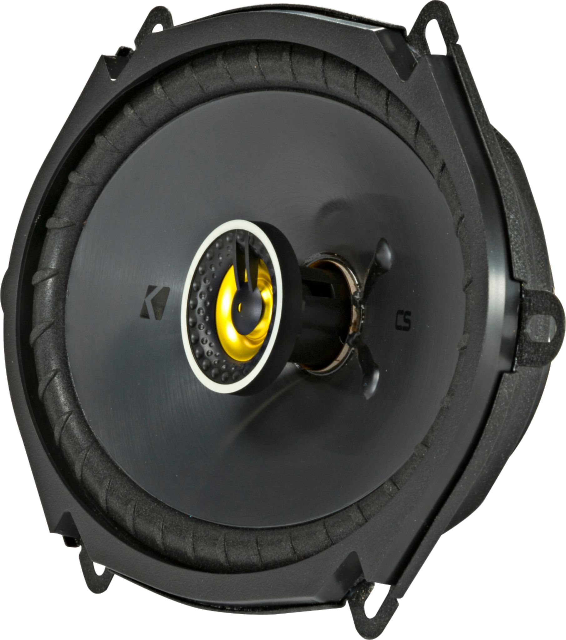 Left View: KICKER - CS Series 6" x 8" 2-Way Car Speakers with Polypropylene Cones (Pair) - Yellow/Black