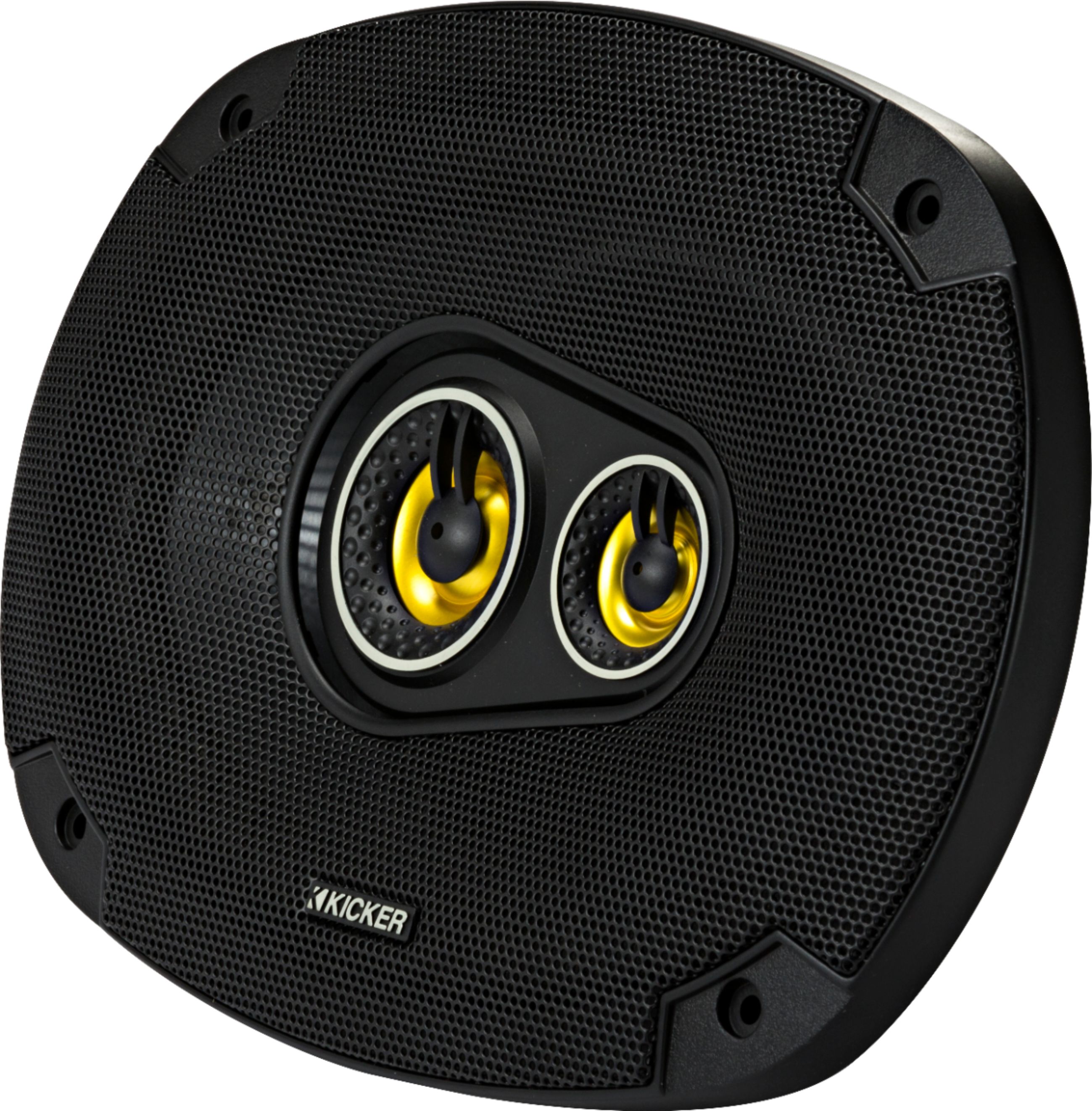 Left View: KICKER - CS Series 4" x 6" 2-Way Car Speakers with Polypropylene Cones (Pair) - Yellow/Black