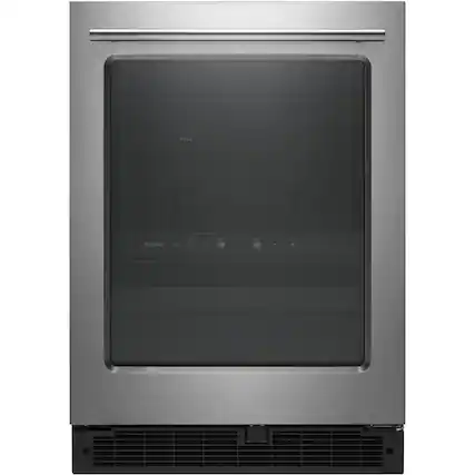 Front. Whirlpool - 14-Bottle Dual Zone Wine Refrigerator - Stainless steel.