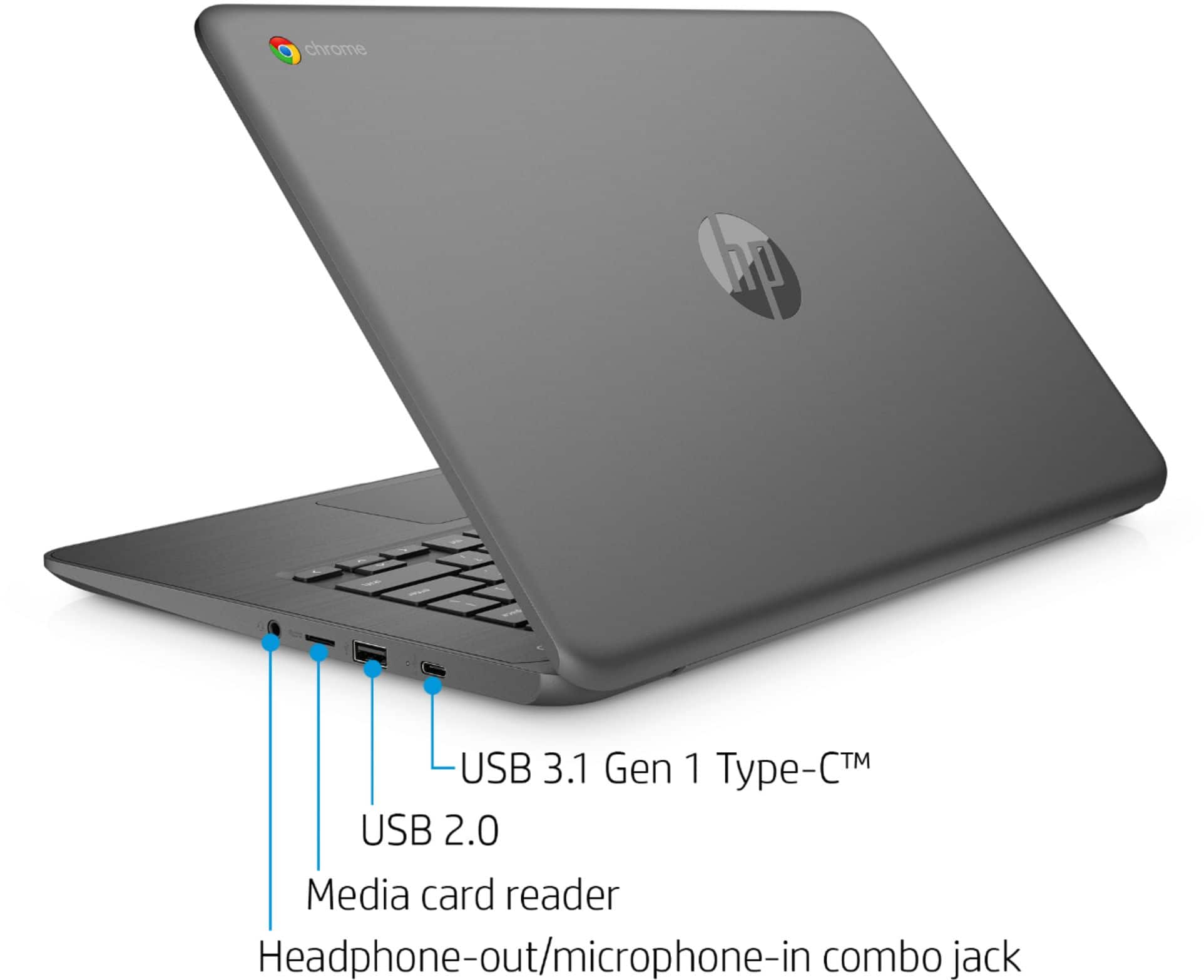 Alt View 12. HP - 14" Chromebook - AMD A4-Series - 4GB Memory - AMD Radeon R4 - 32GB eMMC Flash Memory.