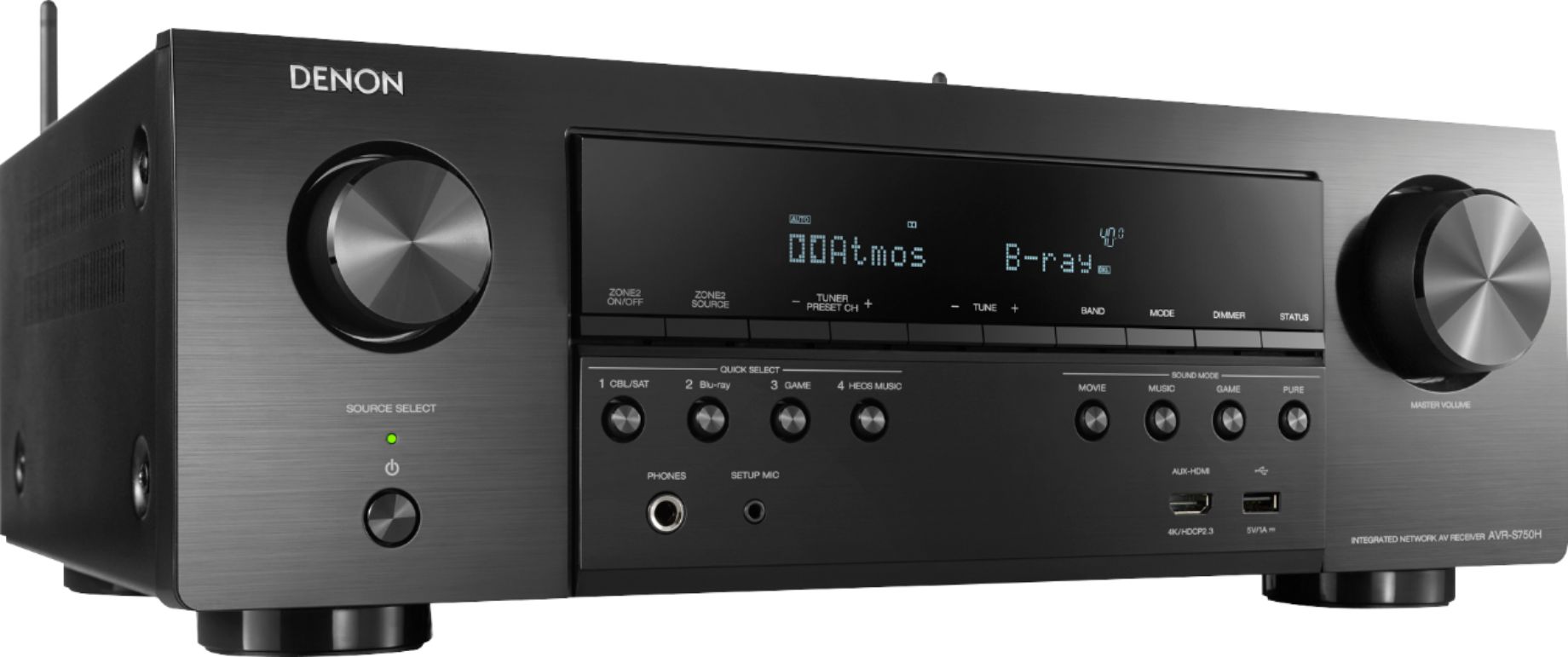 Angle View: Denon - AVR-S750H Receiver, 7.2 Channel (165W x 7) - 4K Ultra HD Home Theater (2019) | Music Streaming - Black