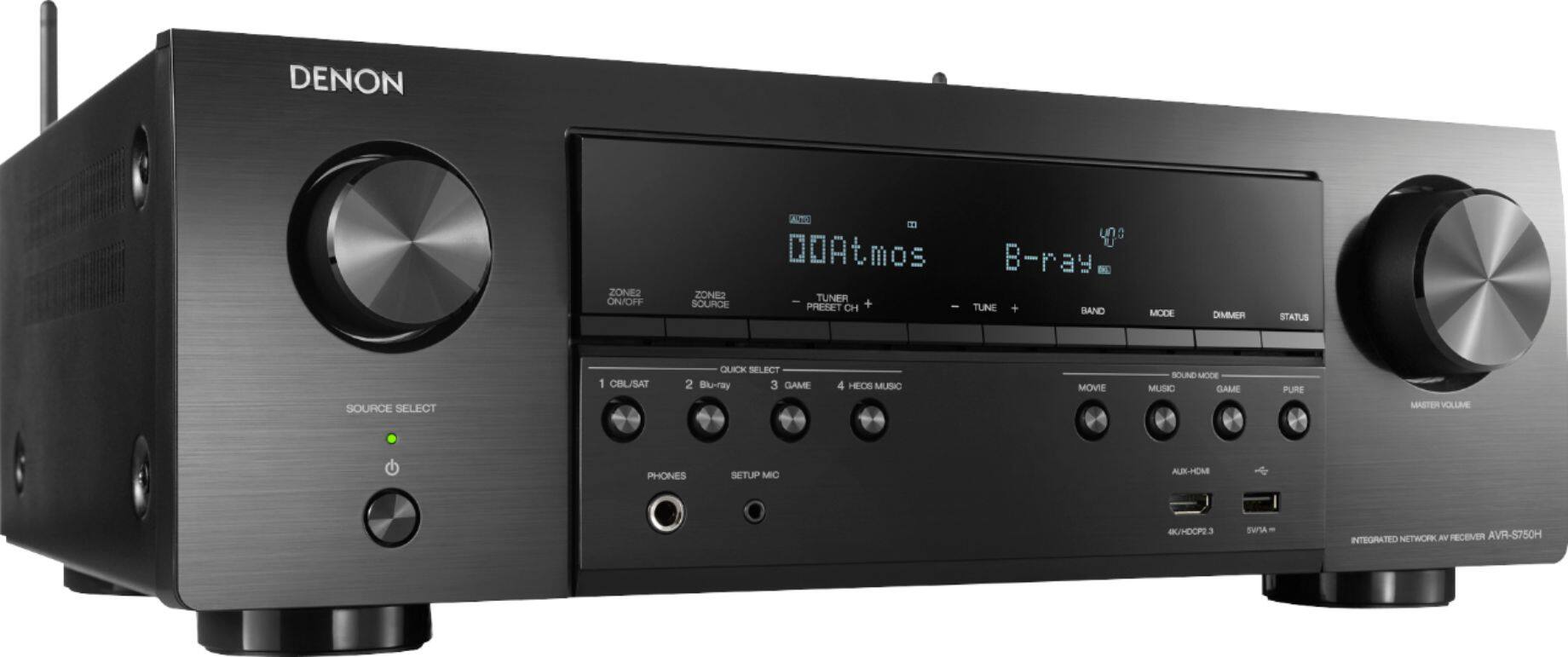 Angle. Denon - AVR-S750H (165W X 7) 7.2-Ch. with HEOS and Dolby Atmos 4K Ultra HD HDR Compatible AV Home Theater Receiver with Alexa - Black.