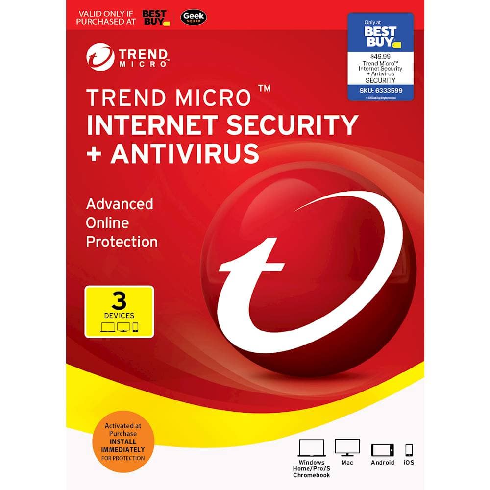 Front. Trend Micro - Trend Micro Internet Security + Antivirus (3-Devices) (1-Year Subscription).