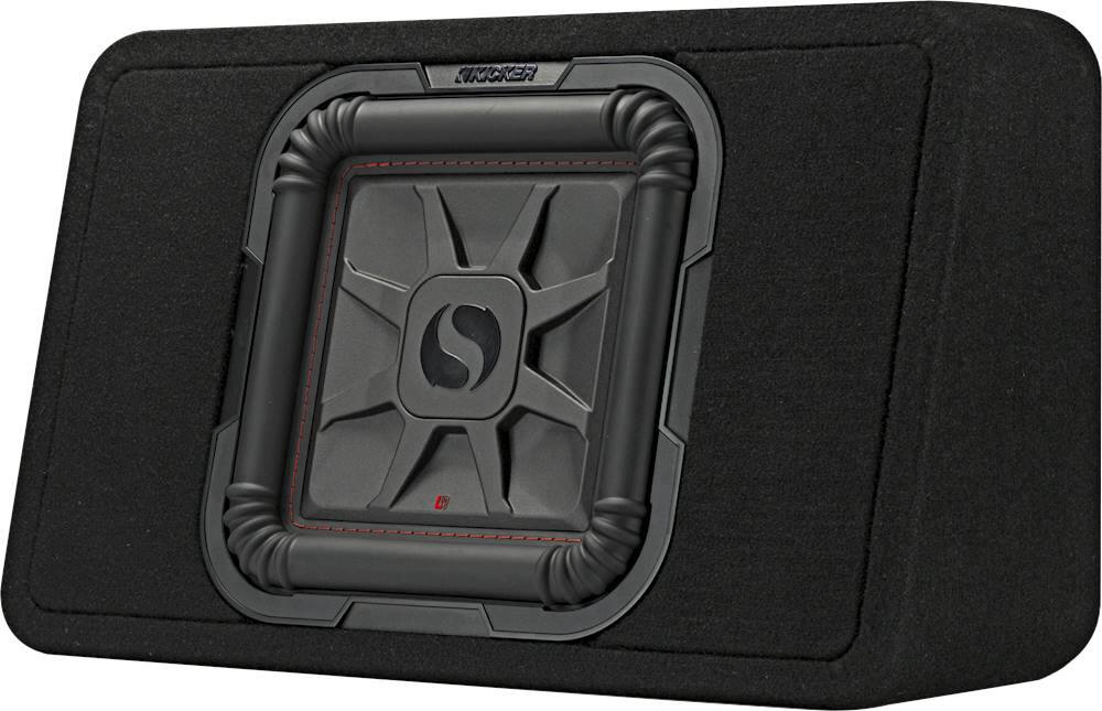 Left. KICKER - Solo-Baric L7T 10" Single-Voice-Coil 2-Ohm Loaded Subwoofer Enclosure - Black.