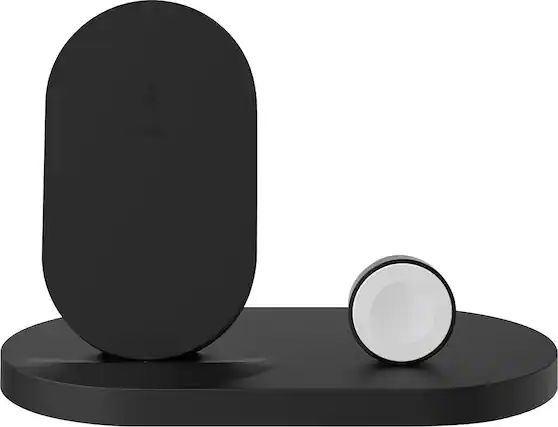 Front. Belkin - Boost Up Wireless Charging Dock for iPhone® and Apple Watch - Black.