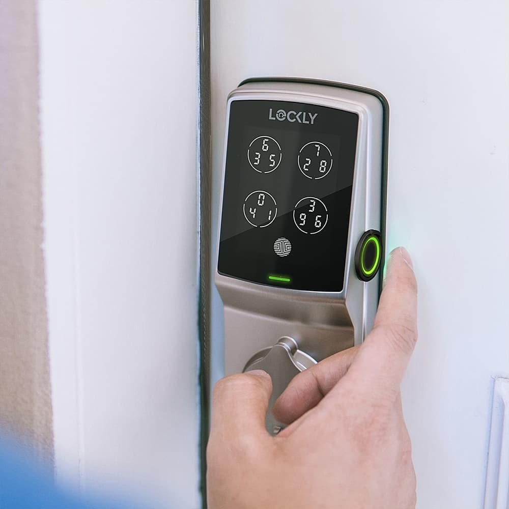 Alt View 13. Lockly - Secure Plus Smart Lock Replacement Deadbolt with 3D Biometric Fingerprint/App/Physical Key - Satin Nickel.